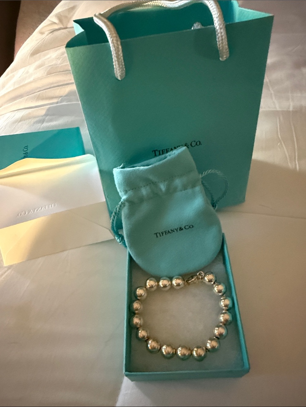 Tiffany & Co. Sterling Silver Bead Bracelet with Tiffany Blue Pouch